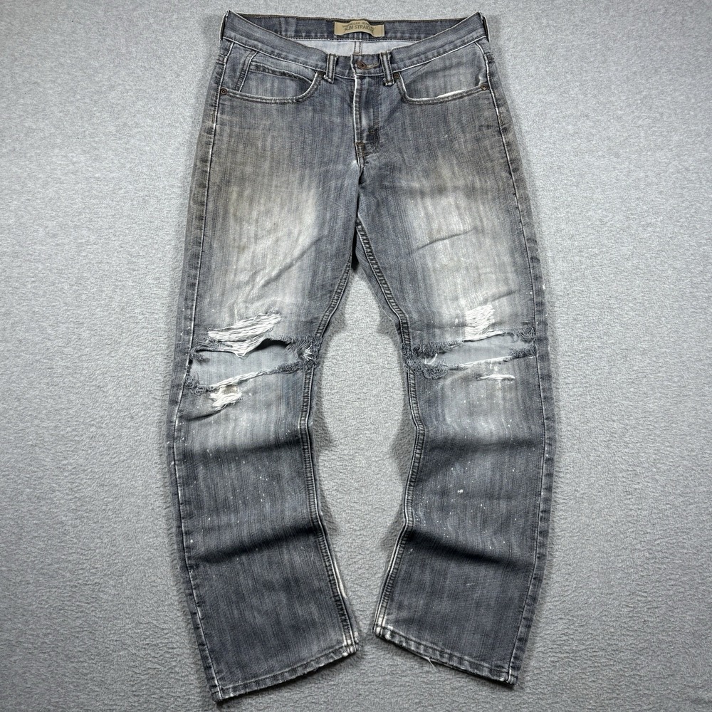 Wrangler Jeans Co Mens 32x30 Gray Slim Straight Distressed Paint Splatter Y2K